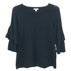 New York & Co Ruffle Bell Sleeve Knit Sweater Black L